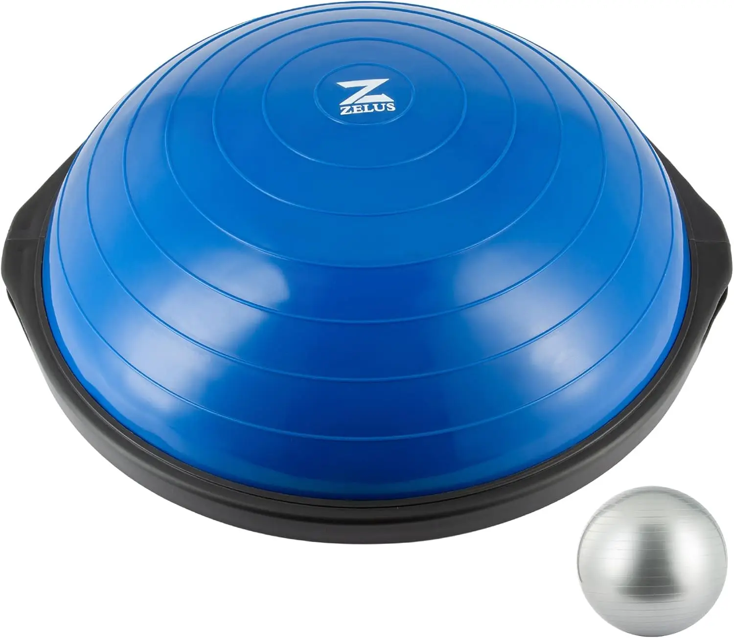 25in 1500lb Inflatable Half Exercise Ball Wobble Board Balance Trainer w Nonslip Base and 2 Bands, Pump, Extra Ball Included