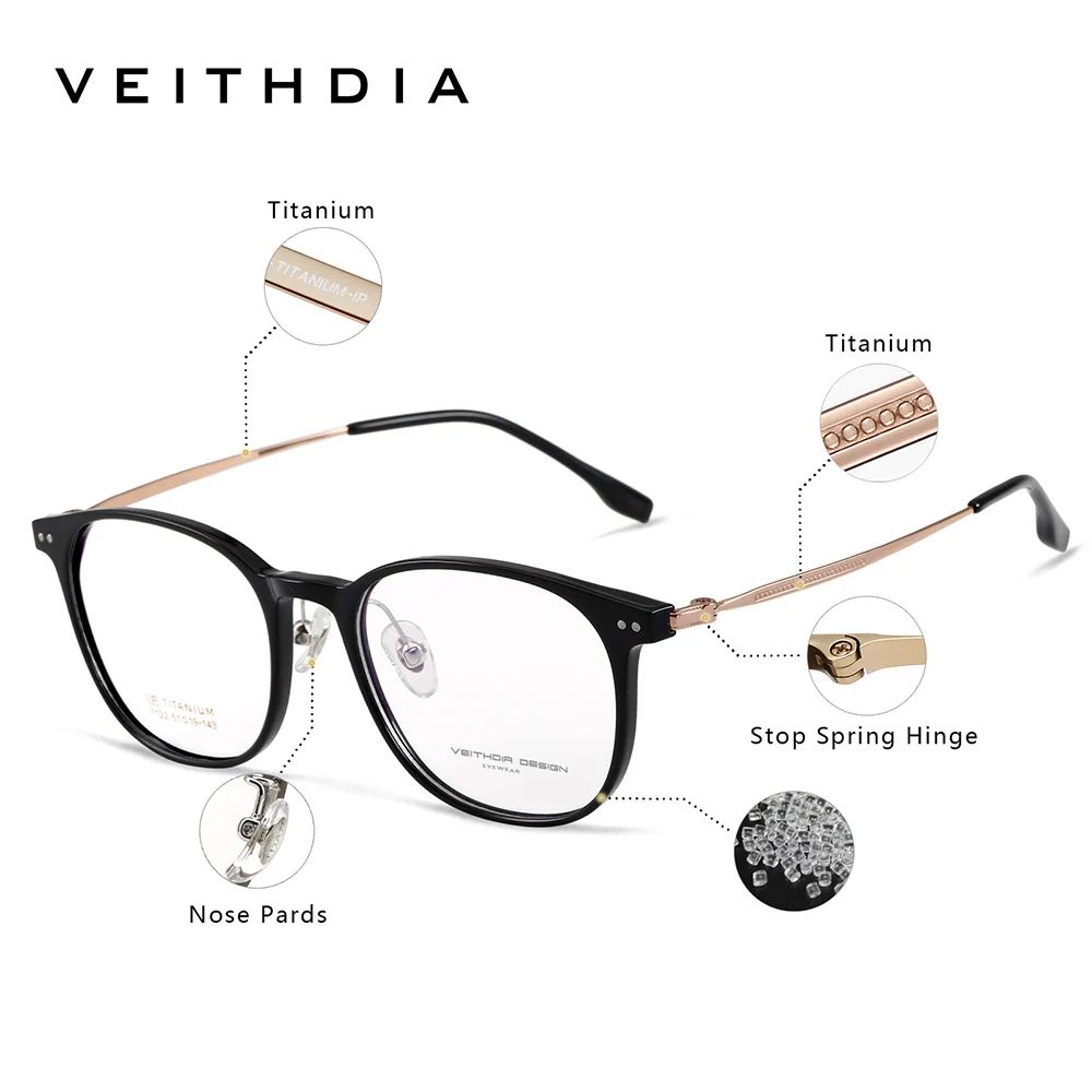 VEITHDIA إطار النظارات البصرية الكلاسيكية إطار سبائك التيتانيوم مكافحة الأشعة الزرقاء نظارات الطاقة البصرية نظارات القراءة الكمبيوتر EF71220 #5