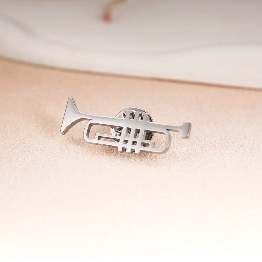 Musical Instrument Trumpet Brooch Pin Stainless Steel Mens Punk Hip Hop Music Brooches Jewelry Elegant Clothing Pin Accessories