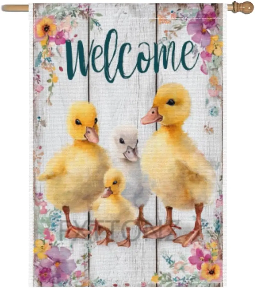 Welcome Summer Garden Flag Duck 28x40 Inch Spring Double Sided Floral Small Linen Holiday Yard Outdoor Sign Outside Home Hou ZZM