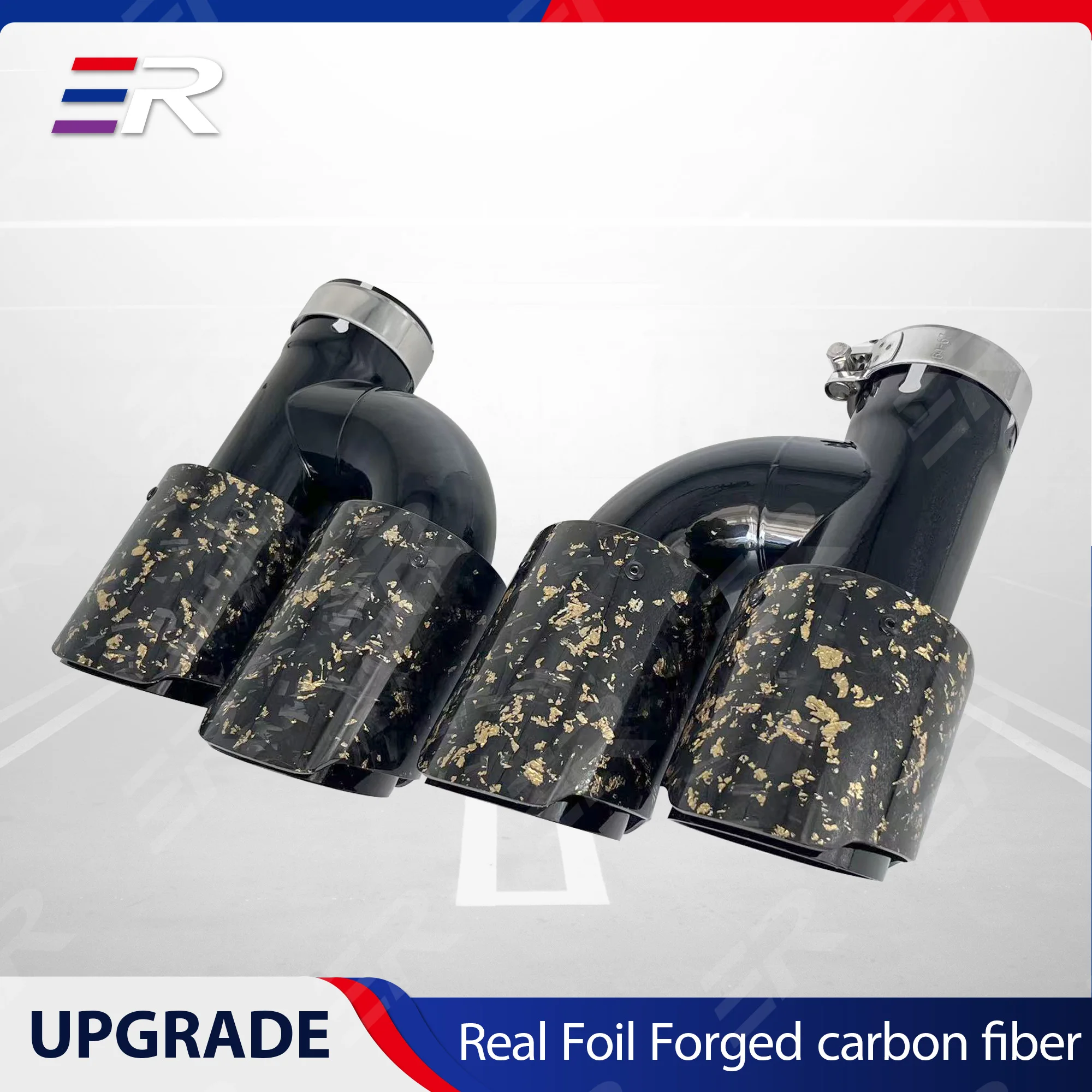 

ER Real Glossy Carbon Fiber Exhaust Tip Dual Outlet for Universal Car Muffler Pipe Tail Black Stainless Modification