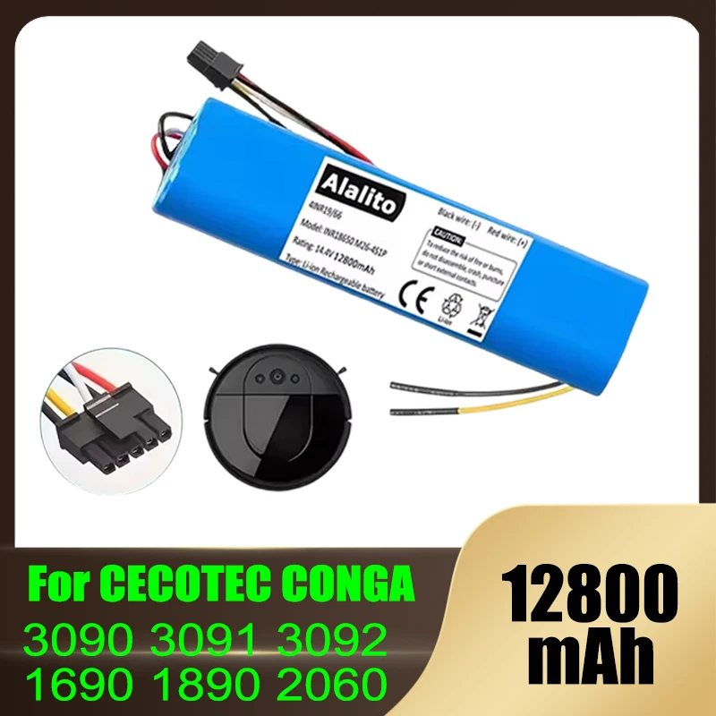 14.4V 12800mAh， High quality battery, for CECOTEC CONGA 3090 3091 3092 1690 1890 2090 robot vacuum cleaner battery