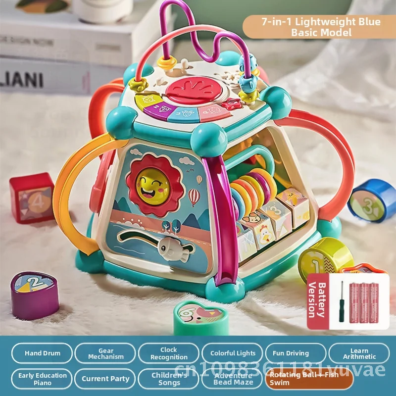 Tambor de mano multifuncional para niños, raqueta para bebé de 6/7 lados, juguete educativo para edades tempranas, poliedro educativo para bebés de 0 a 3 años