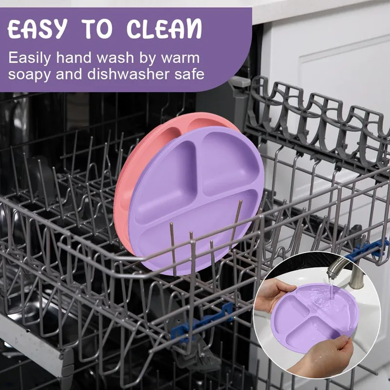 

Детская силиконовая встроенная тарелка с защитой от падения на присоске, набор тренировочной посуды для малышей, разделенная тарелка