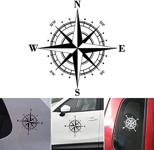 Universal Navigation Compass Car Stickers Vinyl Decal Motorcycle Decoration Auto Exterior Accessories Black/White/Laser 15X15cm