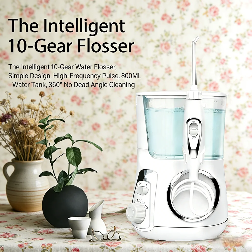 

Электрический ирригатор для полости рта с резервуаром 800 мл, 10 режимов, 5 насадок, настольный, для домашнего ухода за полостью рта