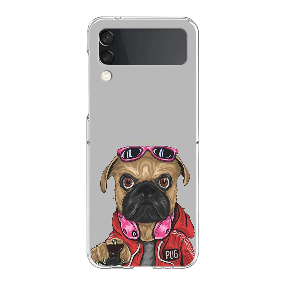 Cute Pug Dog Hard PC Phone Case, Transparente à prova de choque para Samsung Galaxy Z Flip, 3 Shell Fundas, 6, 5, 4