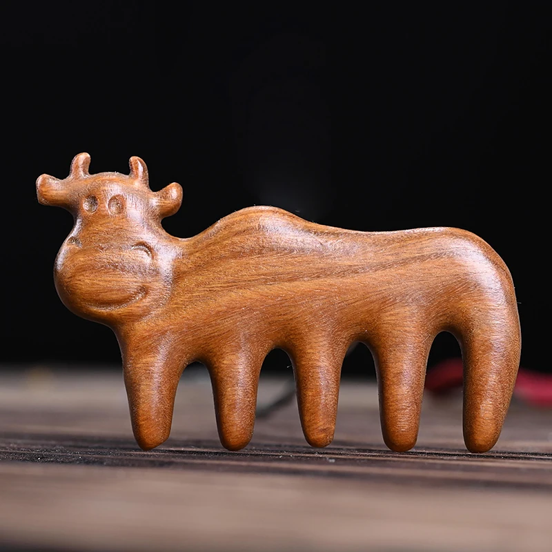 Natural Wooden Wide Tooth Mini Handle Comb Meridian Massage Anti-static Head Five Claw Massager Promote Blood Circulation