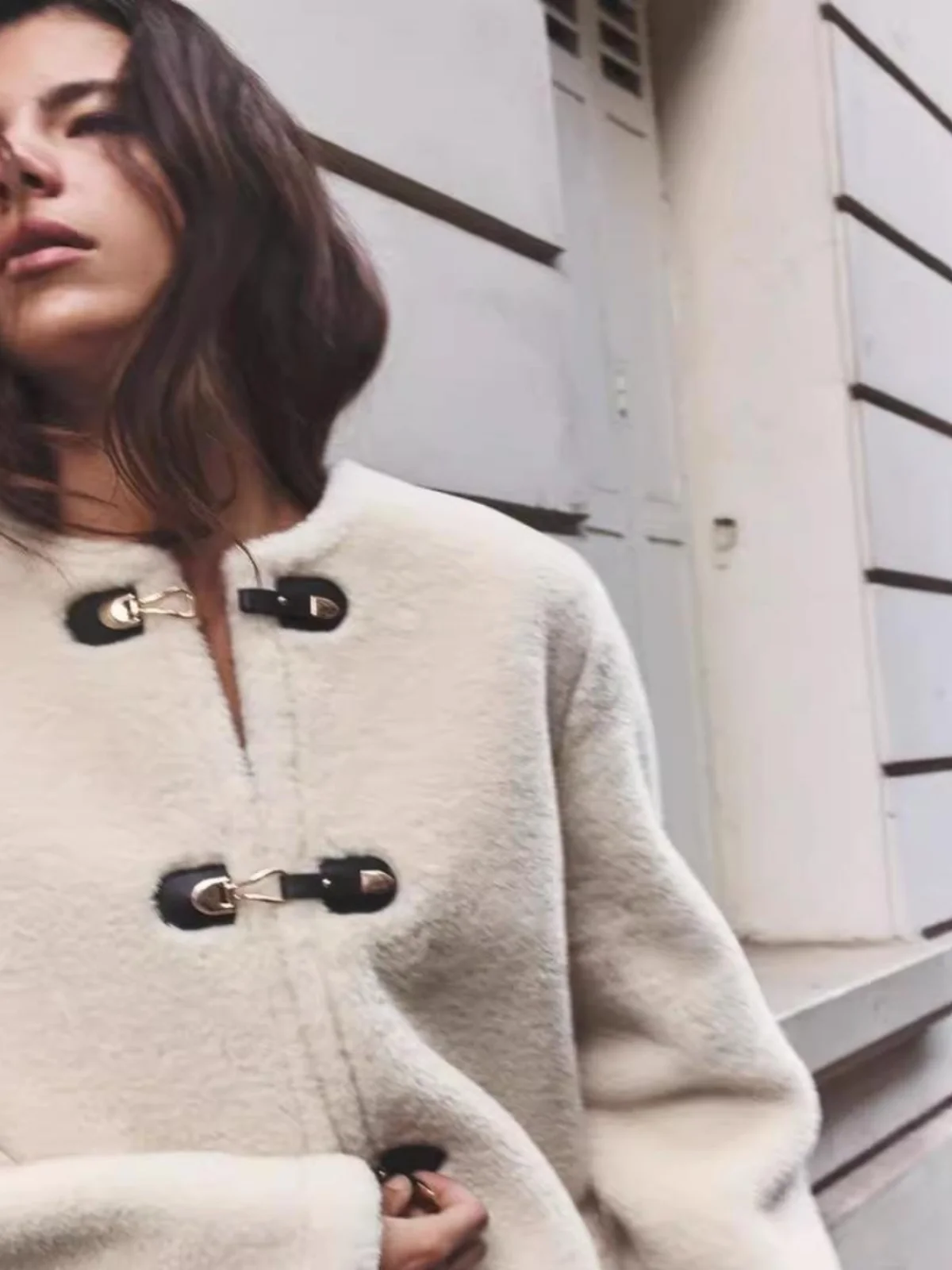 

Autumn Winter New Arrival Women's Warm Double-sided Rope Knot Lamb Fur Fce Long Sve Jaet Coat Sweet Sle Loose Fit