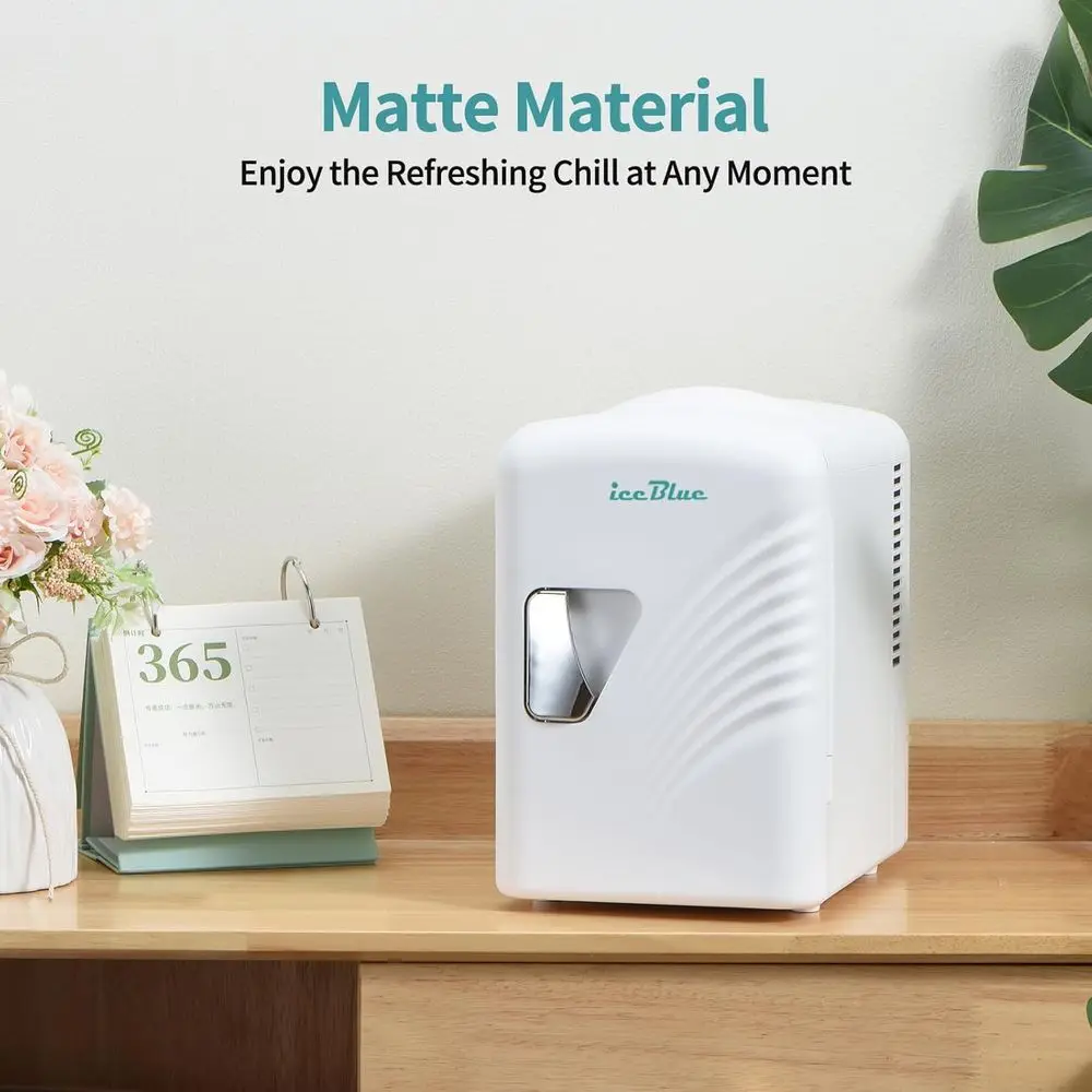 Mini Ridge Retro 4 Liter 6 Cans Tiny Ridge Compact Portable 4A Cooling Mini Refrigerator for Bedroom Car Office Dorm (White)