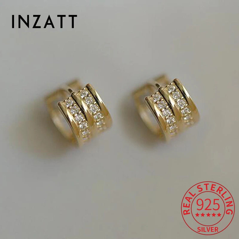 

INZATT Real 925 Sterling Silver Zircon 6MM Round 18K Gold Hoop Earrings For Women Classic Fine Jewelry Minimalist Accessories