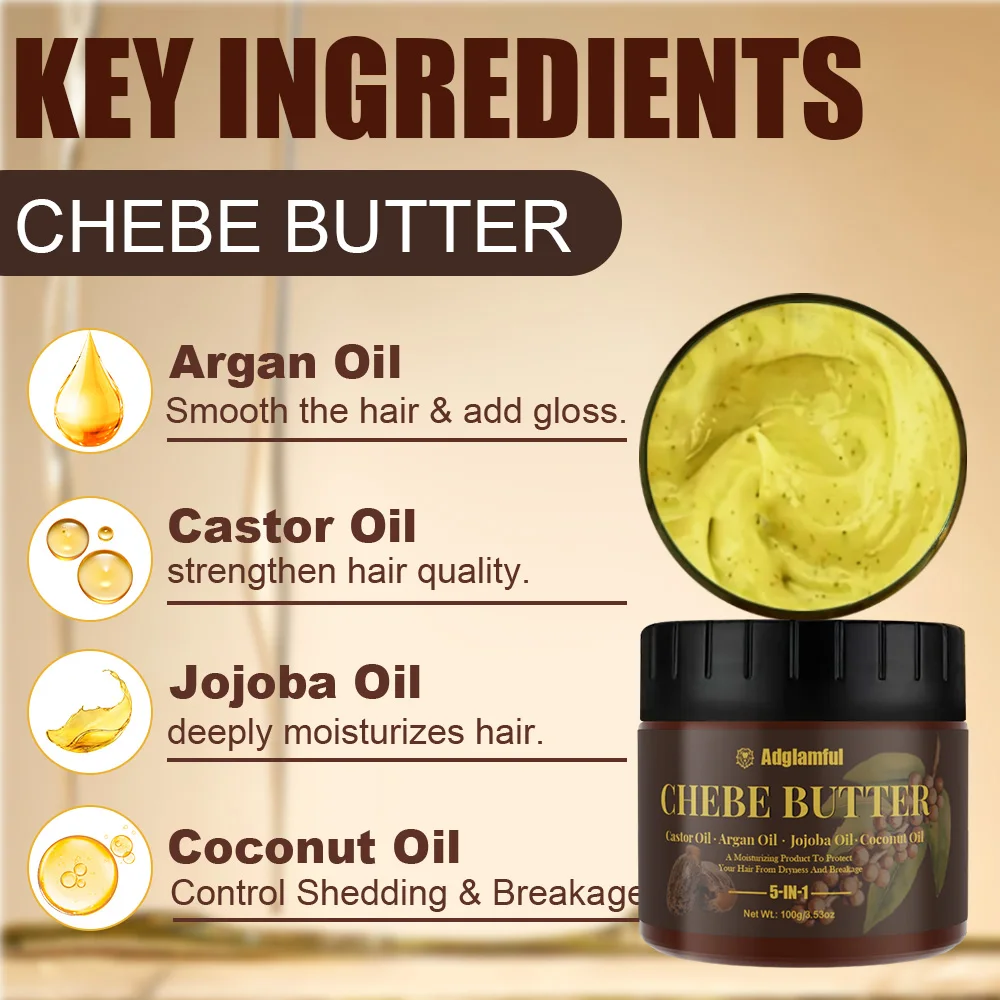Minyak Rambut Chebe Butter 100g – Perawatan Pelembap Mendalam 5-in-1 untuk Mengontrol Rambut Kusut, Rambut Keriting & Rusak