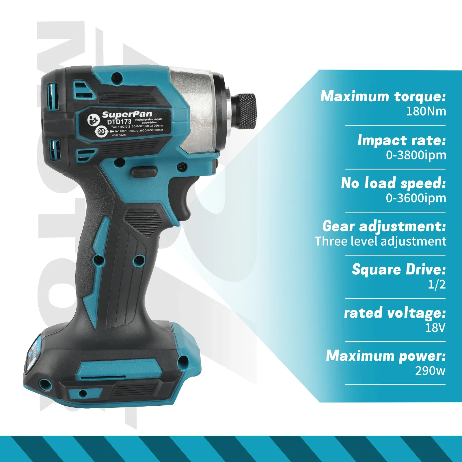 

SuperPan SP173 Аккумуляторный ударный гайковерт, 3600 об/мин, 180 Нм, бесщеточный двигатель, дрель, совместимый с деревом/болтом/Т-режим, ударный гайковерт