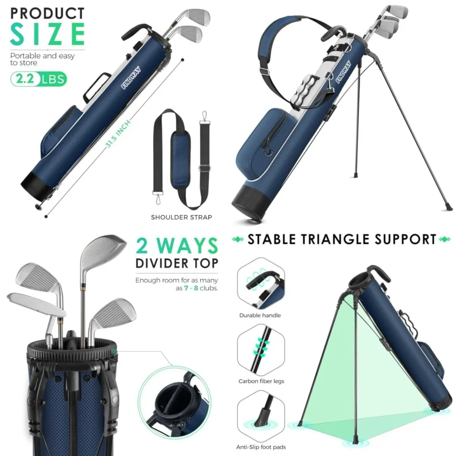 Golf Stand Bag, Small Golf Bag for The Driving Range, Par 3 and Executive Courses, Lightweight Golf Club Carry Bag with Ball Ho