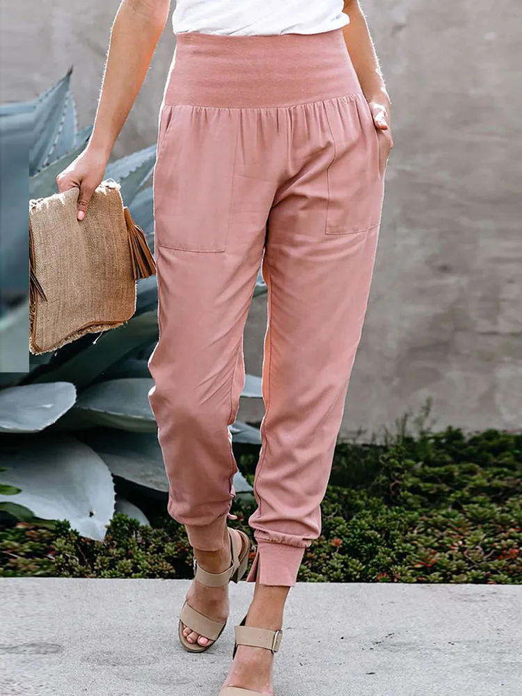 

Sportswear Women Spring Autumn Solid Trousers Pocket Elastic Waist Loungewear Ladies Pencil Pants Streetwear Dropshipping