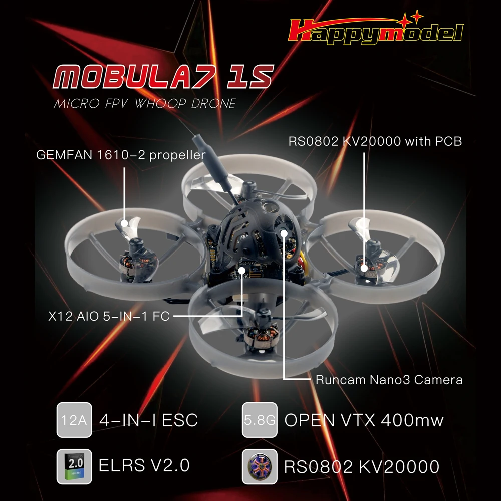 Happymodel Mobula7 Mobula 7 1S 75mm Micro FPV Whoop RC FPV Racing Drone with 5.8G Openvtx 400mW VTX Runcam Nano3 Camera thumbnail 6