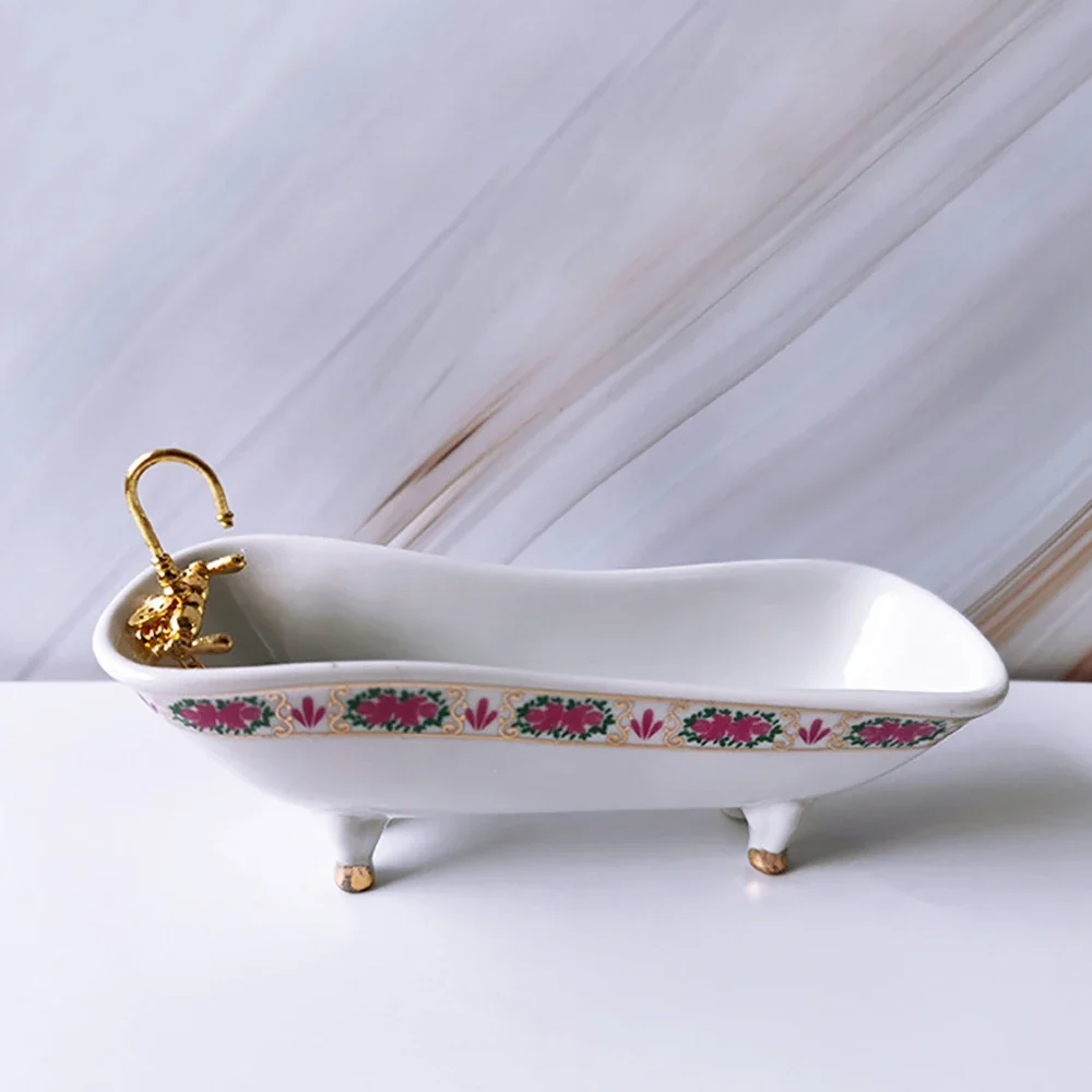 4Pcs 1/12 Dollhouse Miniature Accessories Mini Bathroom Set Bathtub Mirror Wash Basin for Doll House Decoration ob11