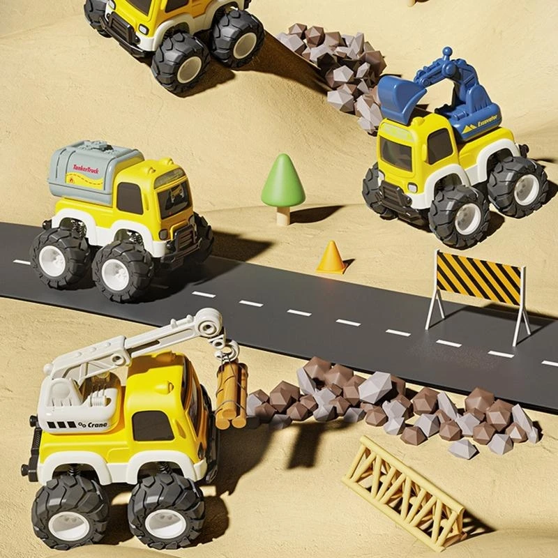 ดึงกลับรถก่อสร้างของเล่น 4WD แรงเสียดทานรุ่นรถ Push Active & Go ข้อต่อรถบรรทุกของขวัญที่ยอดเยี่ยมสำหรับเด็กชายหญิง 15UB