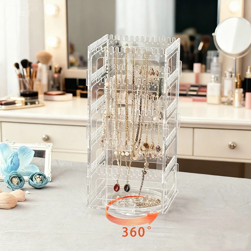 360 Grad drehbare Schmuck-Aufbewahrungsbox, Ohrring-Ausstellungsständer, Ohrring-DIY-Acryl-Organizer, Halter, Vitrine, Schmuck-Make-up-Etui