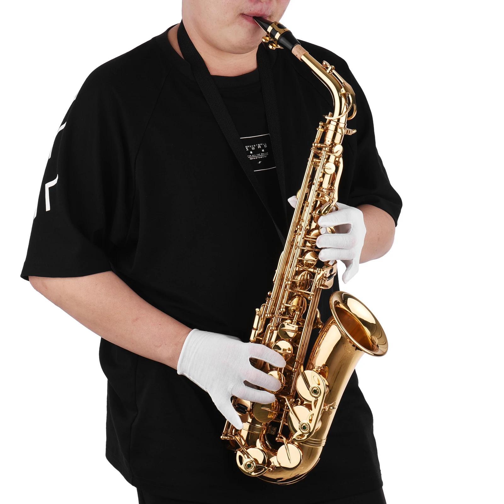 Saxophone Sax Eb Be Alto E Flat Brass Carved Pattern on Surface Plastic Mouthpiece Exquisite with Gloves Cleaning Cloth