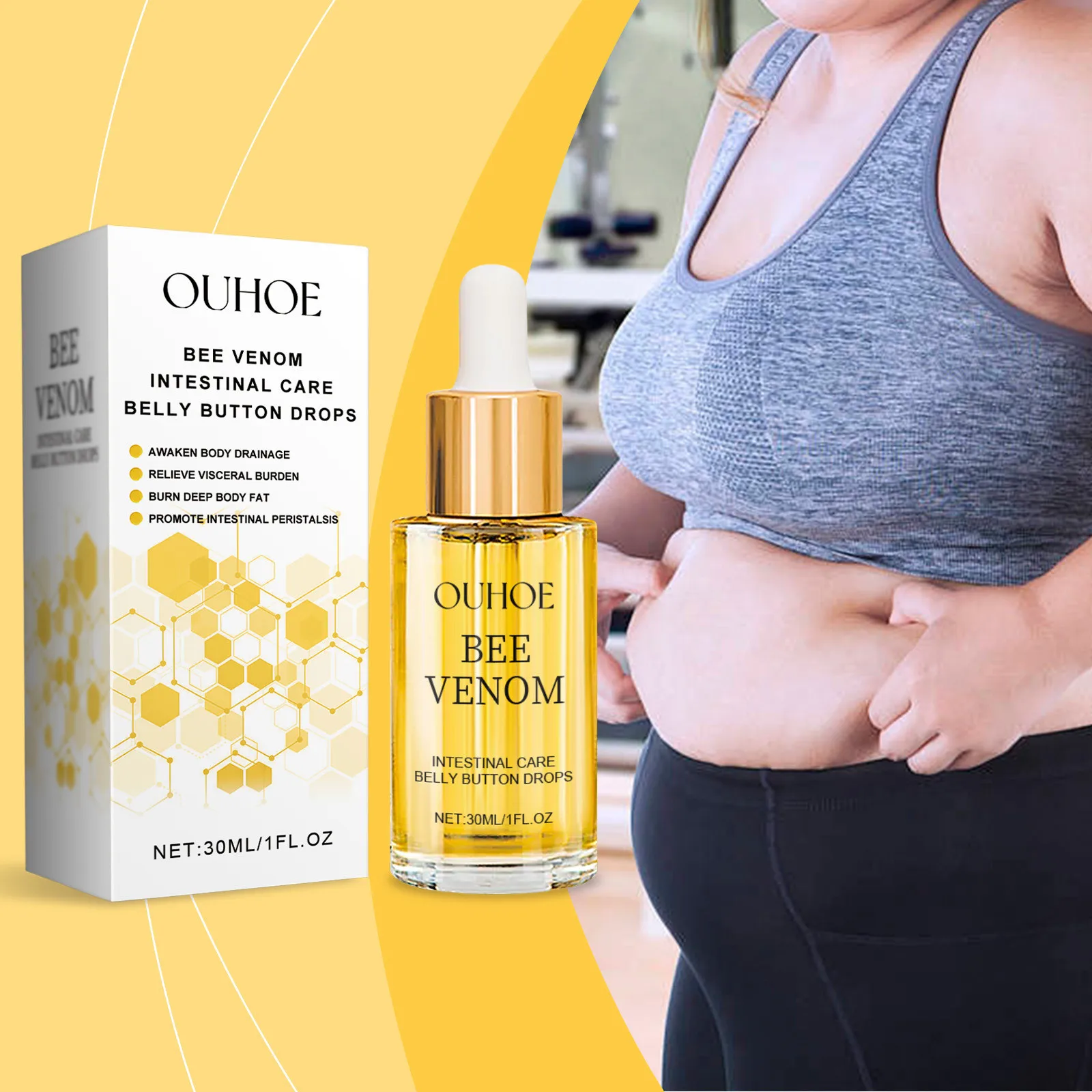 Fat Burning Serum Bee Venom Intestinal Body Care Tighten Firming Shaping Waist Abdomen Buttocks Belly Button Weight Loss Drops