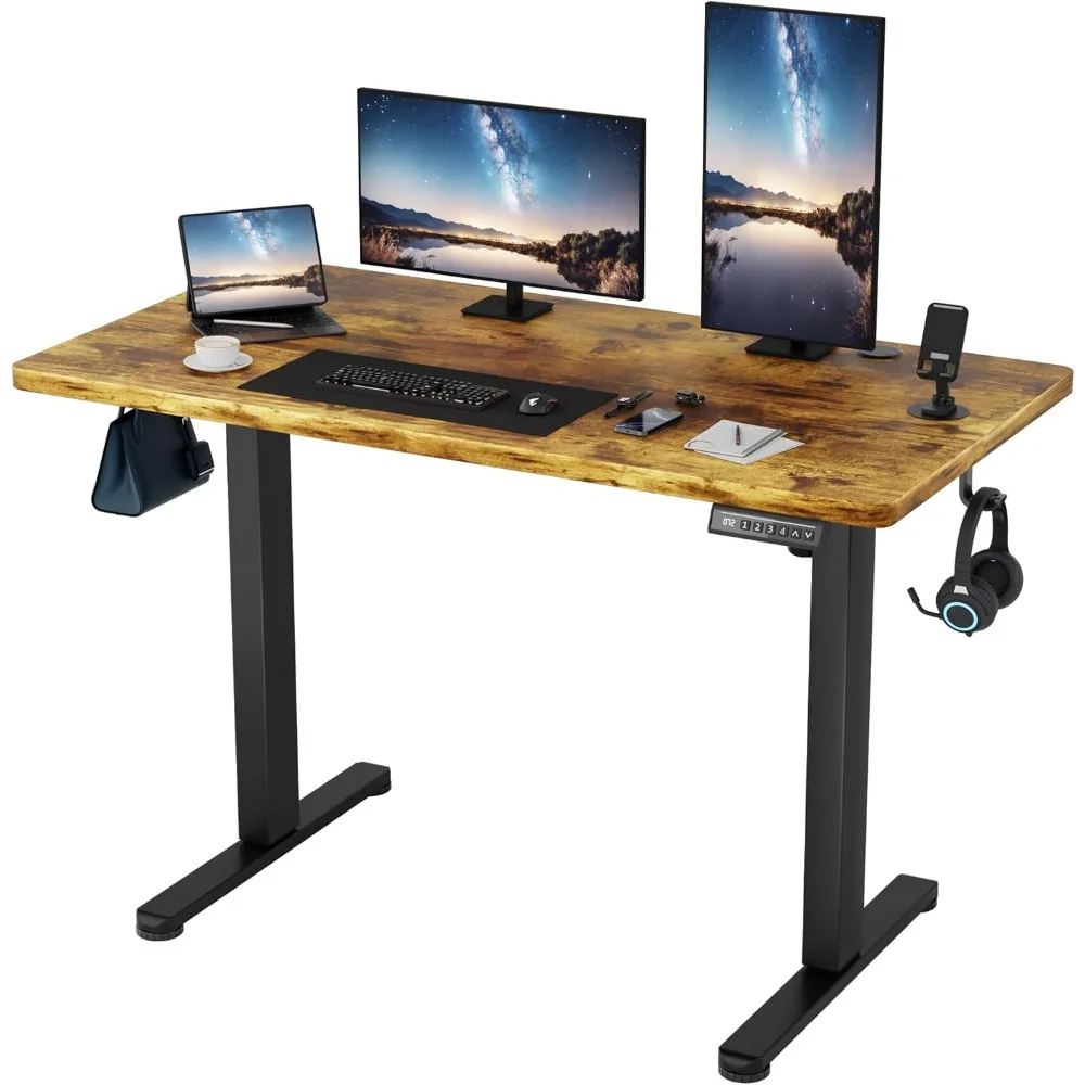 

Premium 45.2 Inch Standing Desk, Electric Height Adjustable Computer Desks with Hook and Cable Hole, Rustic Brown
