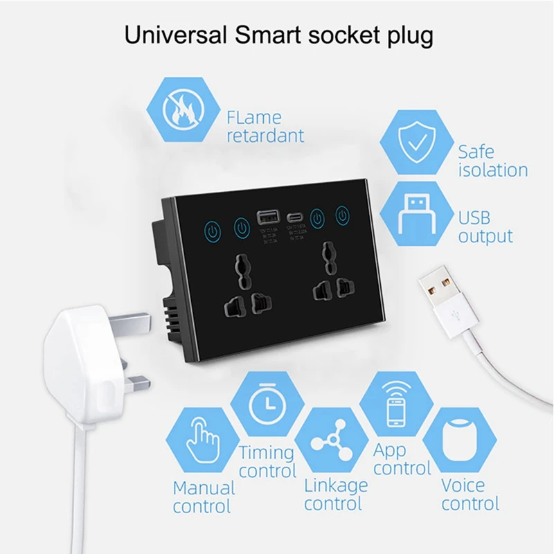 EU UK US Universal Plug Tuya Smart Socket Switch With USB And Type-C Port Outlet Smart Life