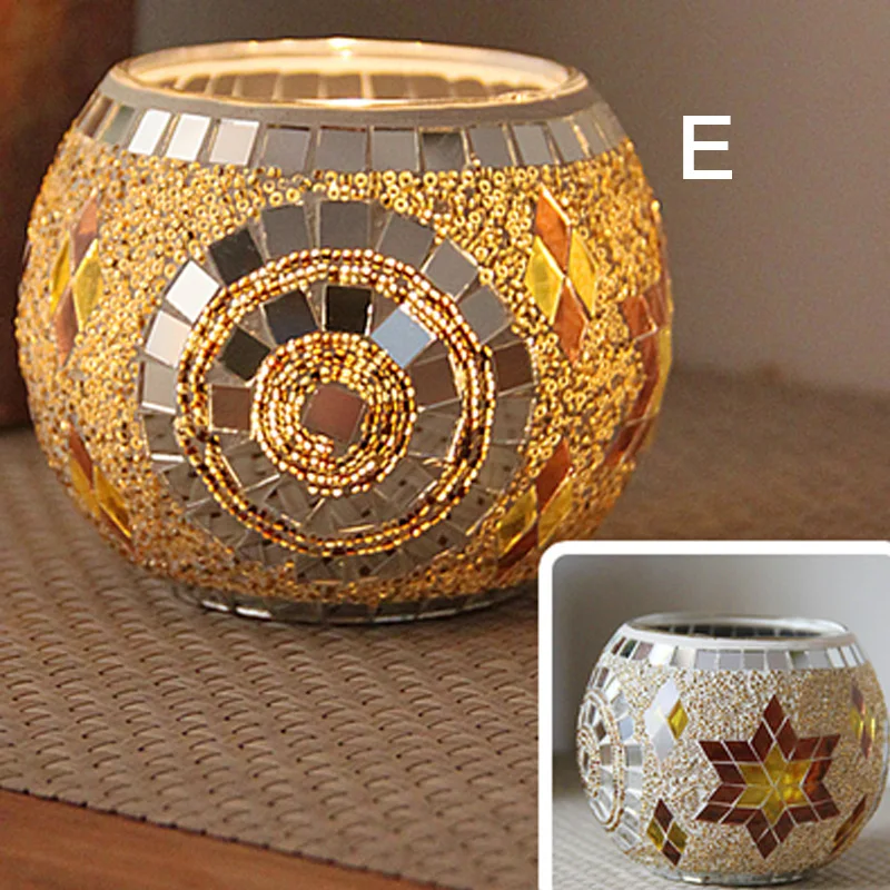 Moroccan Style Mosaic Candle Holder Glass Handmade Patch Romantic Candlelight Dinner Bar Home Restaurant Decoration Ornaments