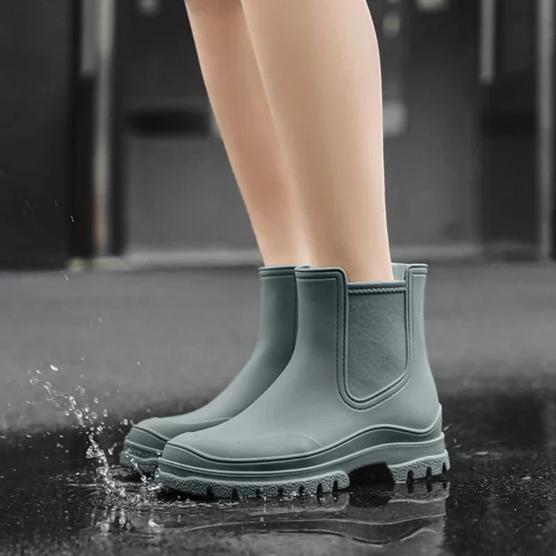 Rubber Boot for Women\'s Rain Shoes Waterproof Work Garden Galoshes Fishing Rainboots Skateboard Ankle Kitchen Shoes Footwear