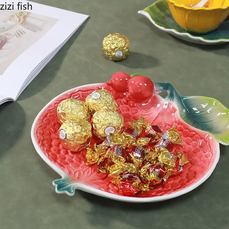 Creative Pomegranate Plate Ceramic Dumpling Plates with Vinegar Dish Dining Plate Fruit Plates Salad Bowl Snack Bowl Candy Tray