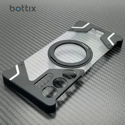 Aluminum Metal Frameless Case For Samsung Galaxy S25 Ultra Cover S25 U Rimless Clear PC Hard Back Skin Built-in Rotating Holder
