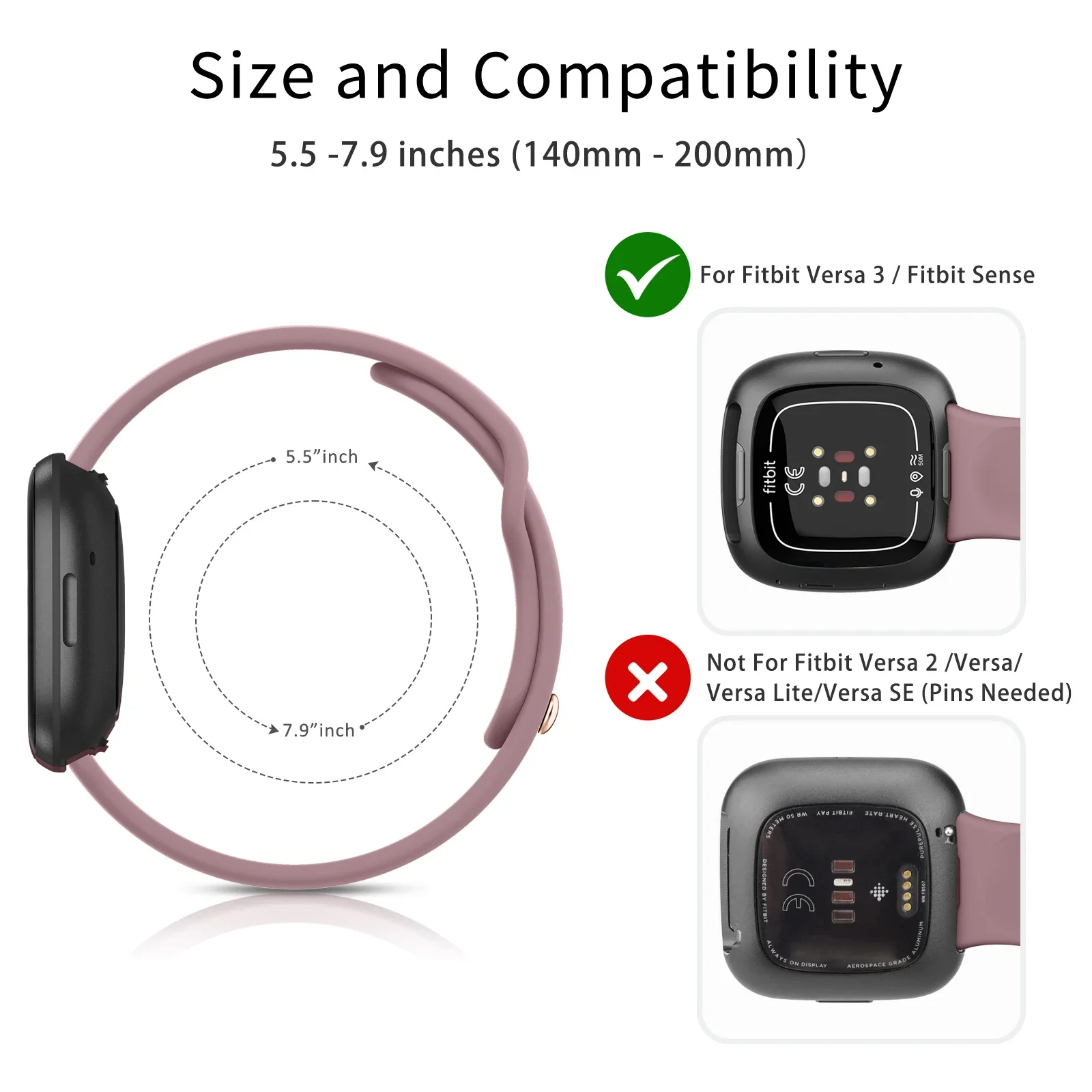 Silicone Sport Band for Fitbit Versa 1/Versa 2/Versa 3/Versa 4 Strap Wristband for Fitbit Versa Lite/Sense/Sense 2 Watch Bands