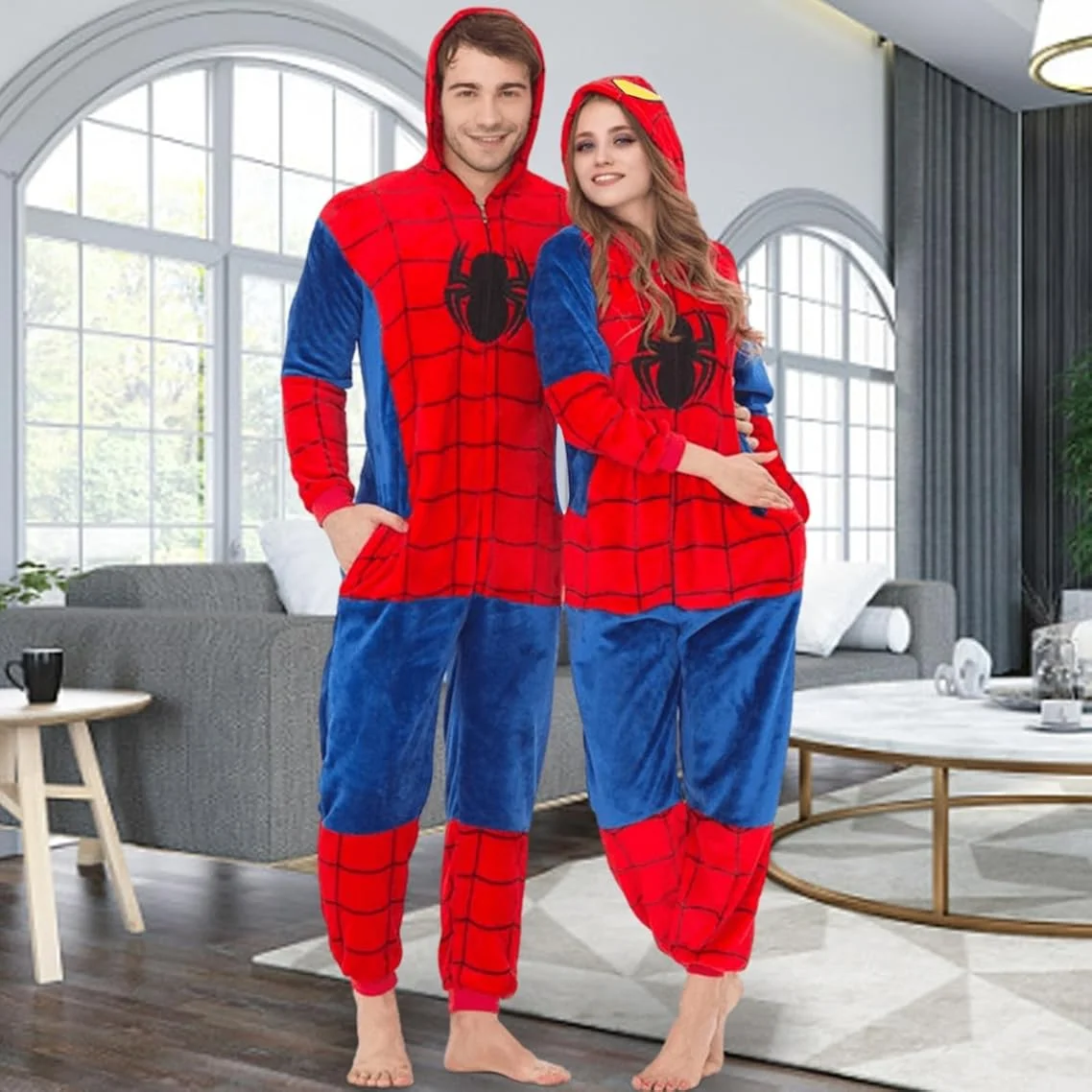 Pyjamas adulte Spiderman Cosplay Costume chemise de nuit maison Flanne vêtements de nuit à capuche combinaison pyjamas pour femmes hommes Spider Man Costume