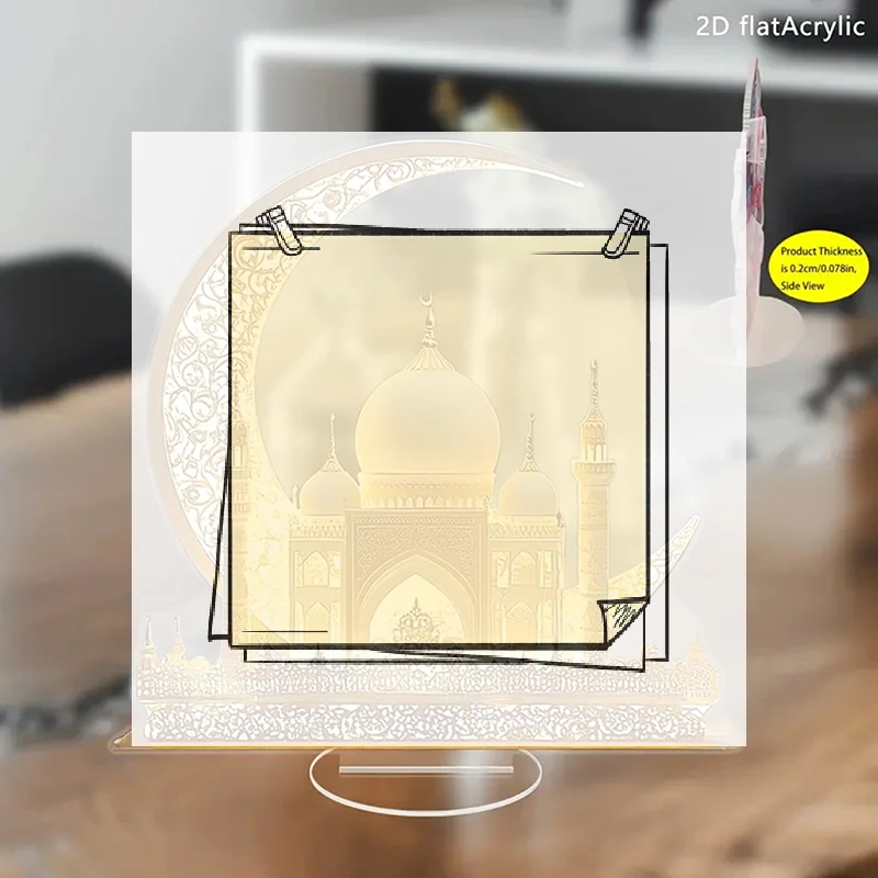 Ornement en acrylique 2D en forme de château croissant, décoration pour le festival du Ramadan, Eid Al-Fitr Mubarak, panneau de table islamique, décoration pour la maison, les fêtes et les événements