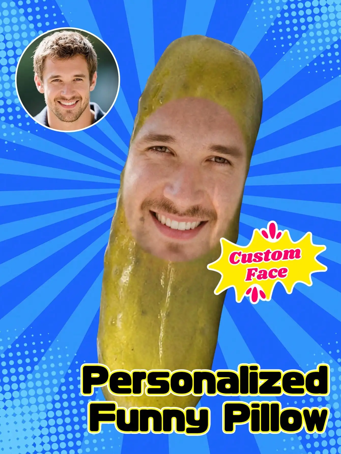 1pc Personalized Face Cucumber Plush Pillow Funny Photo Cushion Ugly Cute Stuffed Throw Pillow Novelty Gift For Friends Family