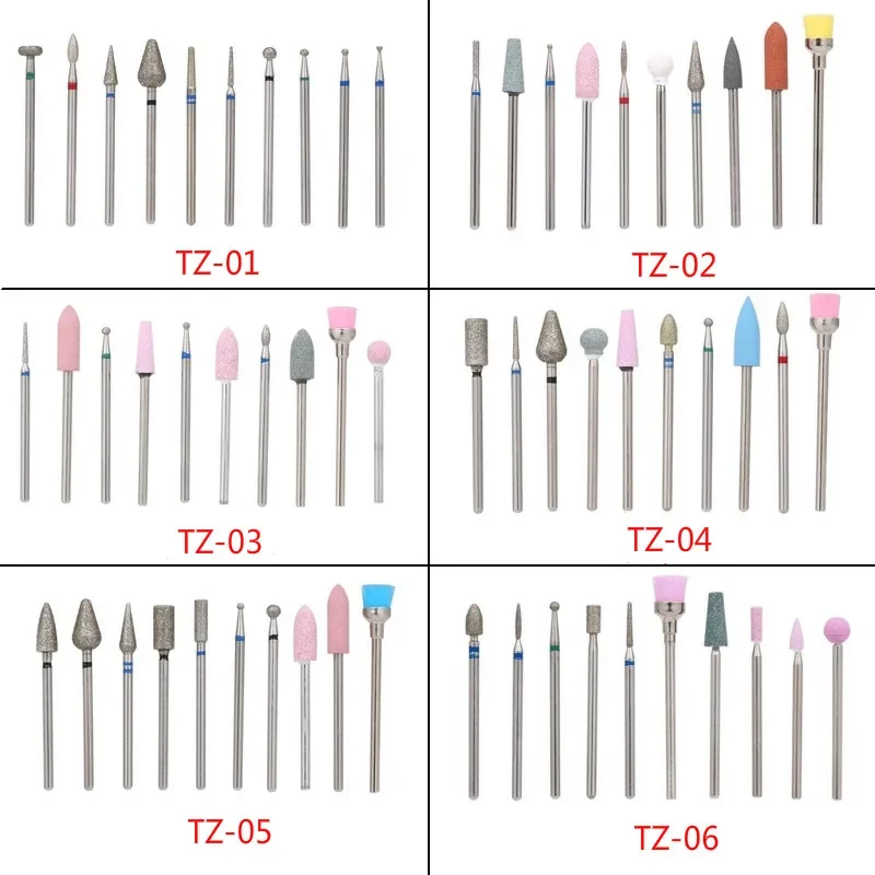 

10 pcs/set diamond nail drill bits set Nail peeling and drilling set nail electric machine accessories nail brush tools