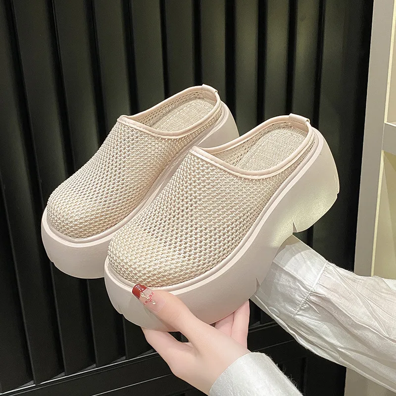 

Women Mesh Slippers Wedges High Heels Mules Platform Sandals 2024 Summer Slip on Slingback Pumps Slides Mujer Zapatos