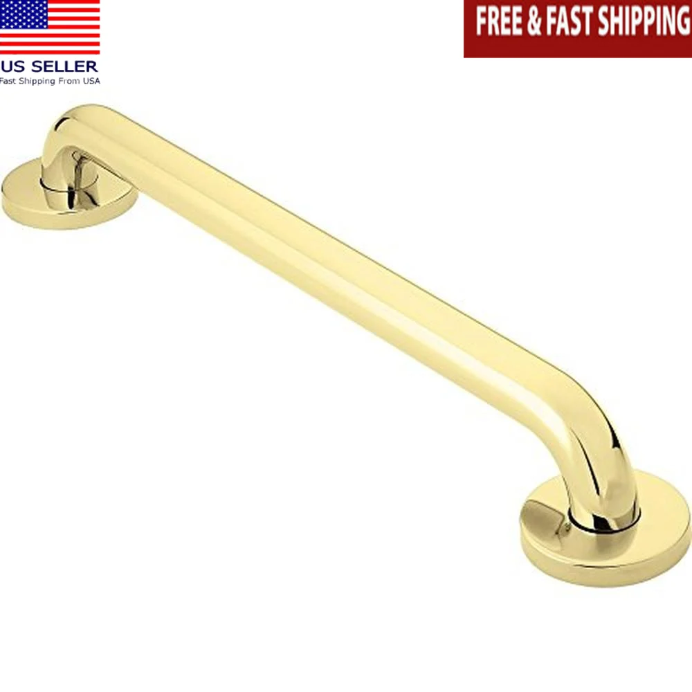 Heavy Duty Stainless Steel Shower Grab Bar 18-Inch Traditional Polished Brass Finish Supports Up to 500 lbs Easy Installation