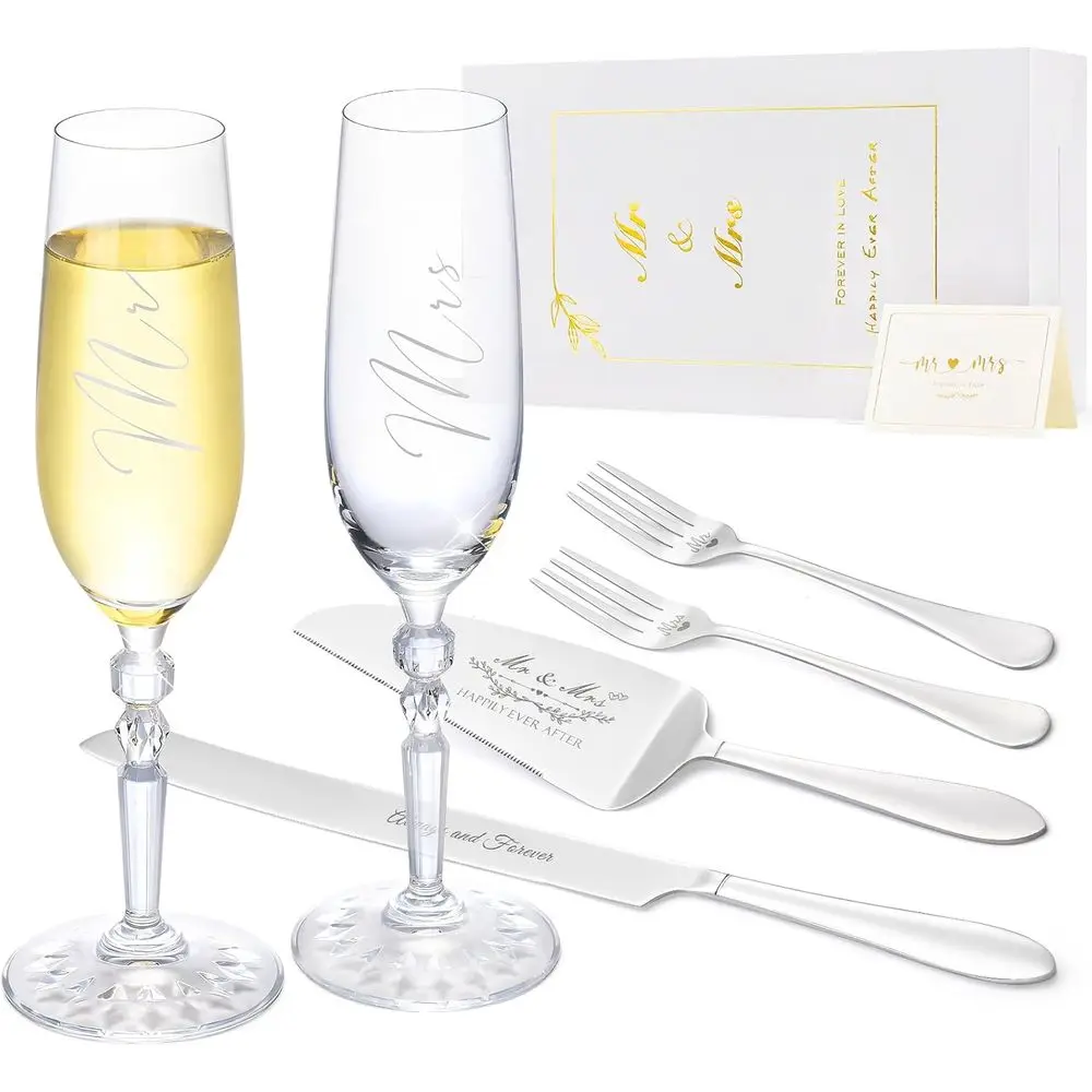 

Wedding Cake Knife and Server Set, Classical Style Crystal Champagne Toasting Glasses, Bride and Groom, Wedding Gifts, Engagemen