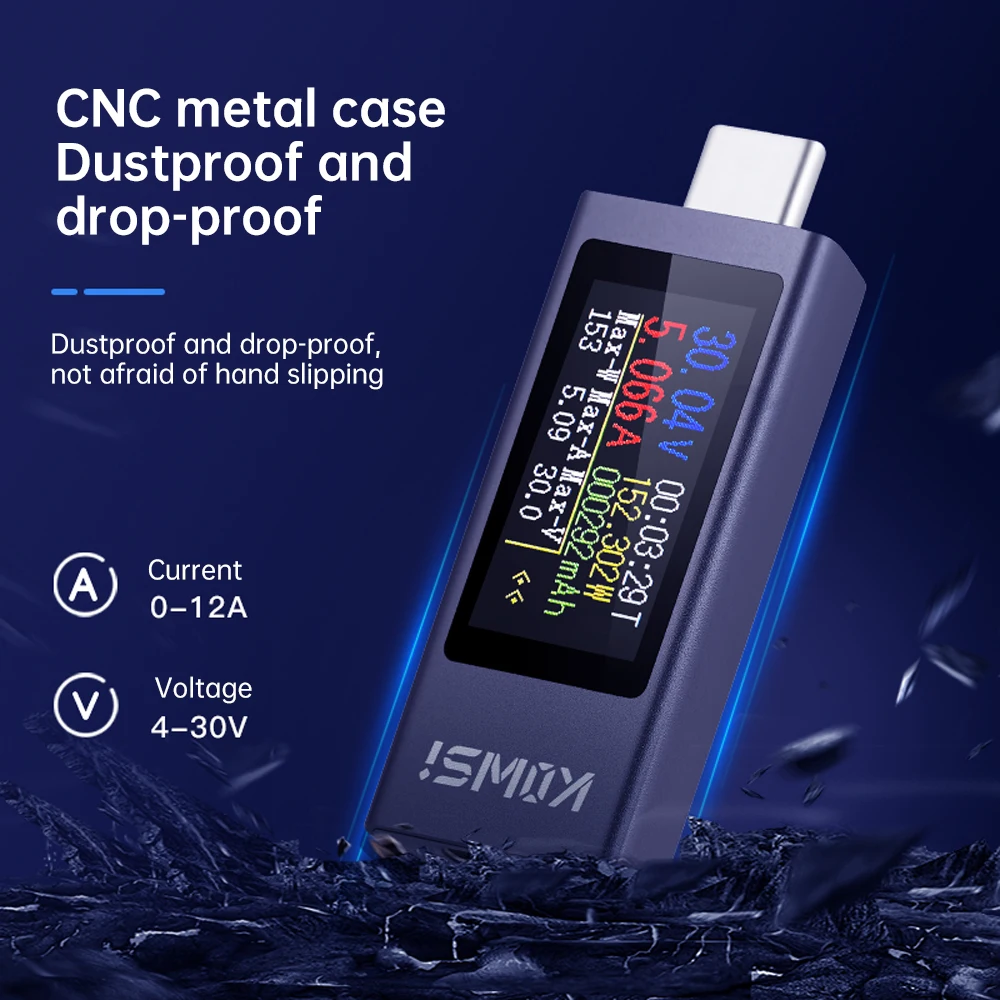 KWS-2301C/2302C Multi-function Digital Display DC Voltage Ammeter Power Meter Type-c Cell Phone Charging Tester DC 4-30V 0-12A