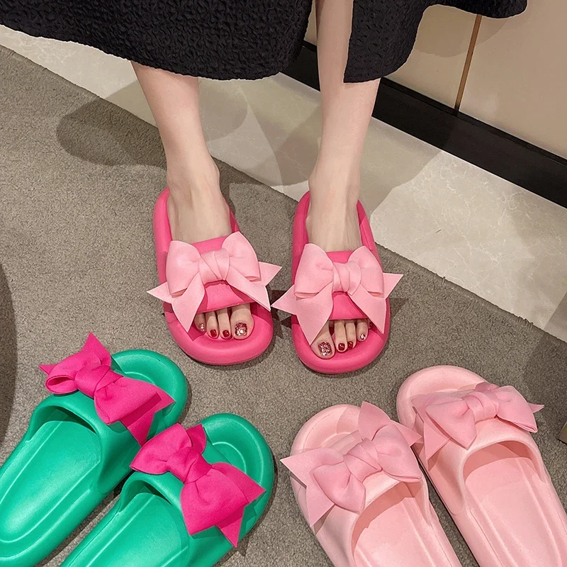 2024 Womens Slippers EVA Indoor Floor Soft Couple Slipper Summer Bow Bedroom Shoes Ladies Flip Flops Fashion Shoes Adult