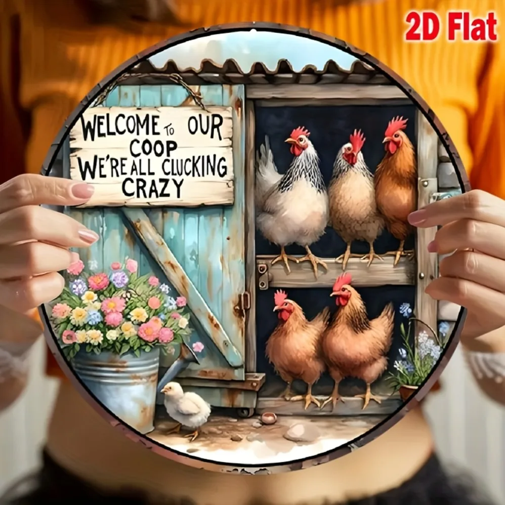 

Welcome To Our Coop Chickens Wreath Sign, round metal wreath sign, Sign for wreath, Spring Summer sign Decorative Sign Plaque