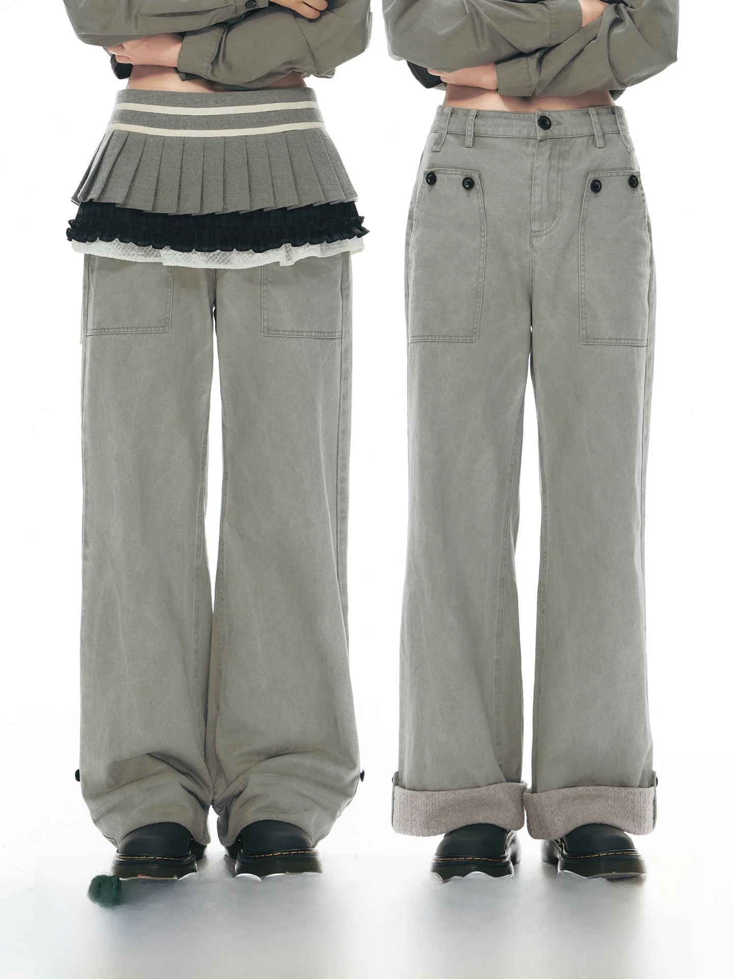 

Takeanap Original Knitted Casual Pants Women's Waed Cuffed Wide Leg Pants Slimming Long Pants Button Foot Pants Spwear