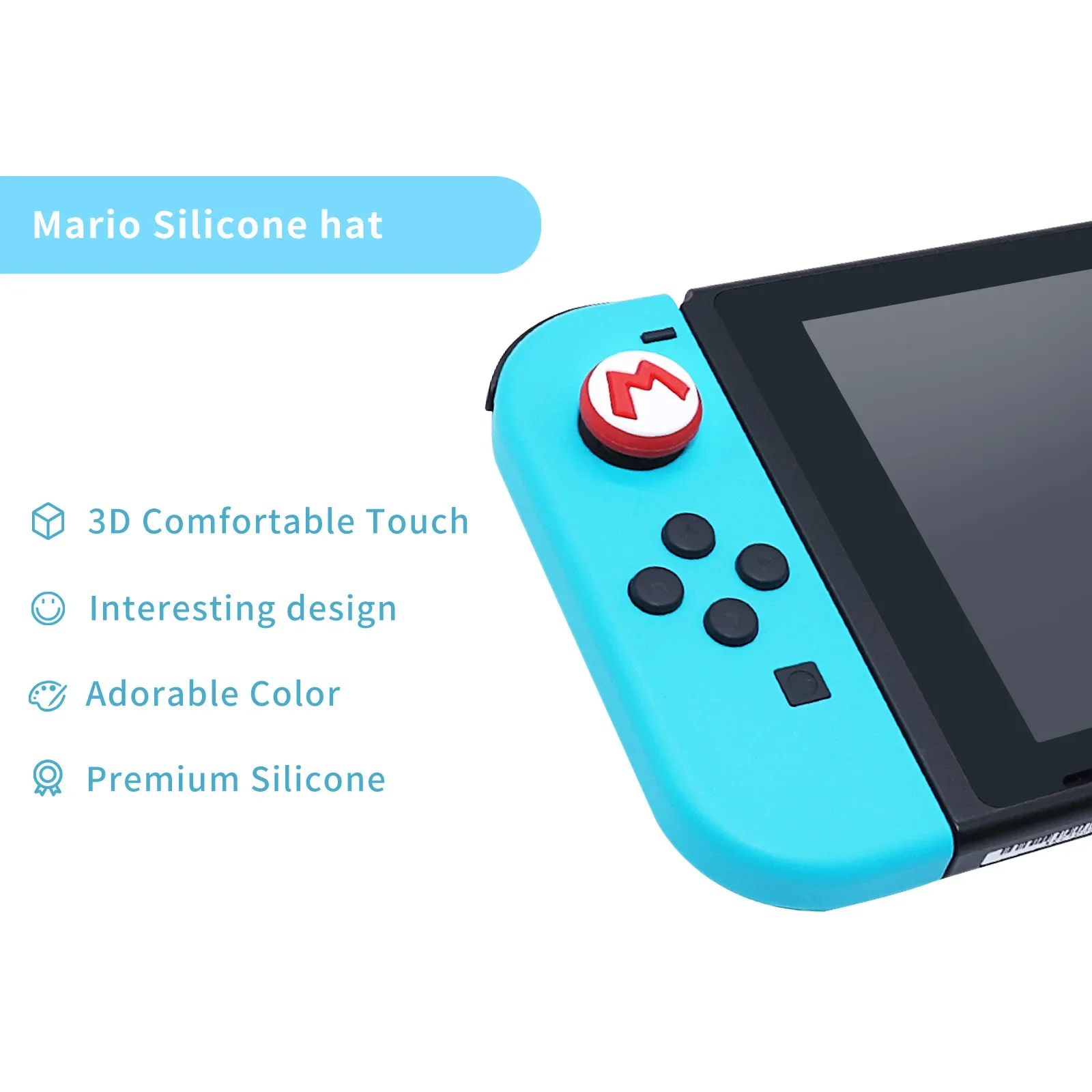 Super Mario Game Themed Silicone Simulação Polegar Stick Grip Cap, Nintendo Switch NS Joycon Controlador, Tampa da pele