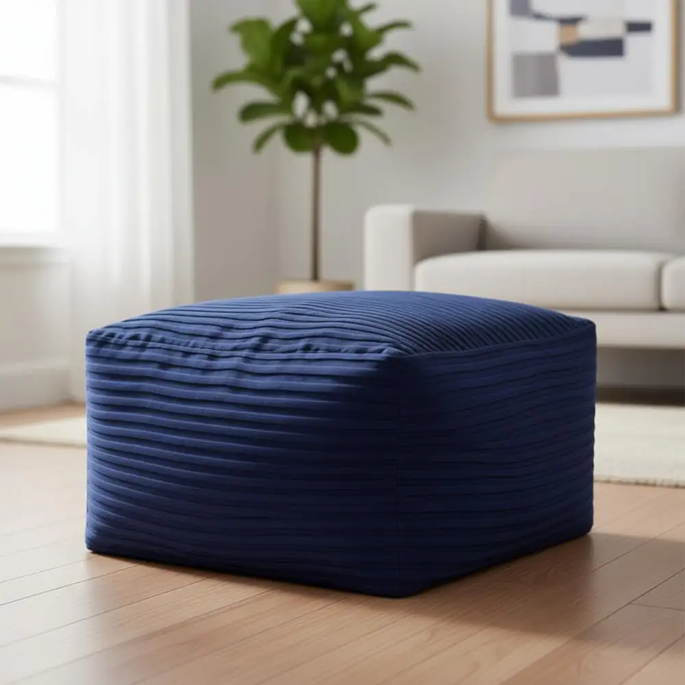 

Кордованный пуф темно-синего цвета с наполнителем из стеганого материала для гостиной