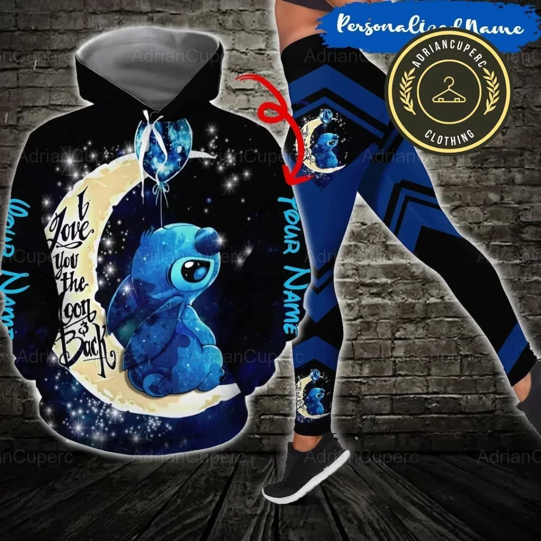 2024 Disney Stitch Christmas 3D Hoodie And Leggings Set Women\'s Disney Mickey Yoga Sweatpants Hoodie Fashion Sports Suit