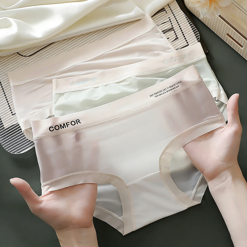 Lingeries Femme Ultra Hot Cool Ice Silk Bikini Mid Waist Underwear For Women Briefs Thongs Quick Drying Women's Triangle Pants