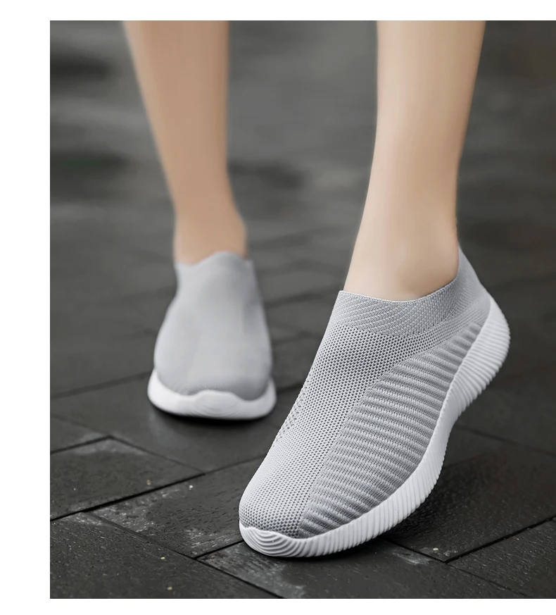 Damen Vulkanisierte Schuhe Atmungsaktive Mesh-Gewebe Einfarbige Sportschuhe Flache Schuhe Rutschfeste Damen-Loafer Walkingschuhe 35-43 – Detail 15