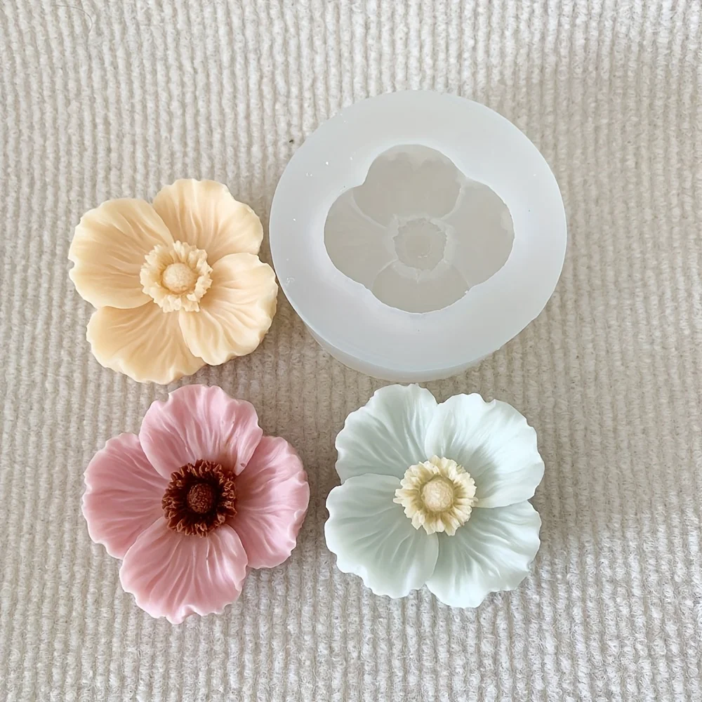 Moule en silicone 3D Fleur de pavot pour bougies et gypse d'aromathérapie faites à la main (1 pièce)