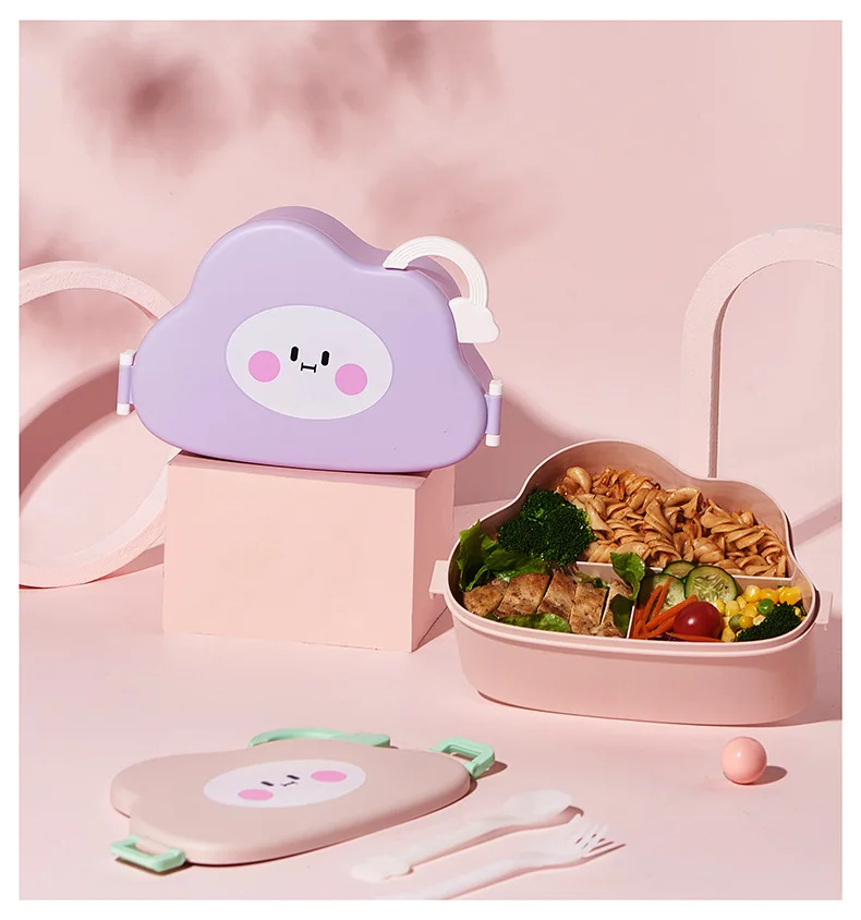 Cartoon Lunch Box For Kids Cloud Bento Box with Fork Spoon for Microwave Heating Portable Light Weight Food Fruit Dessert Case